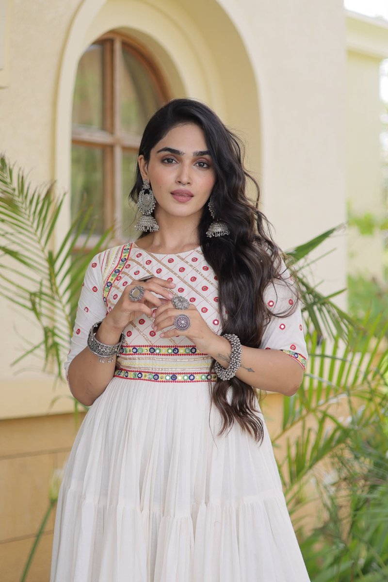 Lw 9346 Cotton With Multi Thread Embroidered Navratri Gown